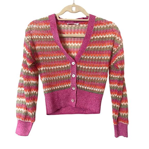 MANGO Striped Metallic Openwork‎ Knit Cardigan XS - Picture 3 of 6